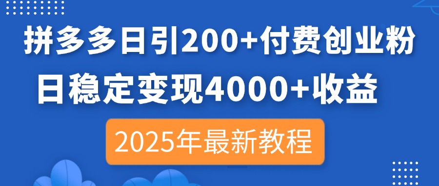 （14217期）拼多多日引200+付费创业粉，日稳定变现4000+收益，2025年最新教程 - 轻创终点站