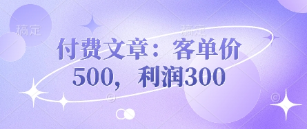 付费文章：客单价500，利润300 - 轻创终点站