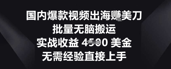 国内爆款视频出海挣美刀，批量无脑搬运，实战收益4.5k，无需经验直接上手 - 轻创终点站