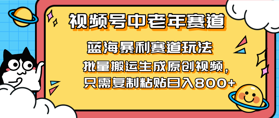 （14314期）2025视频号中老年短视频蓝海暴利风口！复制粘贴搬运视频单日赚800+，无... - 轻创终点站
