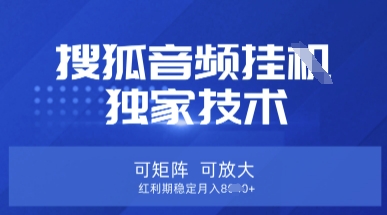 【搜狐音频挂G】独家技术，可矩阵可放大，红利期稳定月入8k【揭秘】 - 轻创终点站